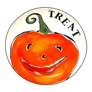 R Table Halloween Jack o Lantern Treat Plate Ceramic 8"